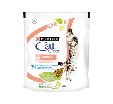 Сухой корм Purina Cat Chow Sensitive для взрослых кошек с чувствительным пищеварением, птица и лосось, 400 г